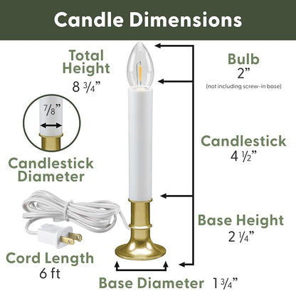 Electric LED Window Candles with Timer - Brass Variant, Shatterproof Bulbs