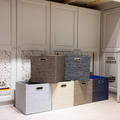 Posprica Storage Cube Bins - 13x13 Foldable Organizer Boxes for Closet & Shelf - Set of 4, Beige