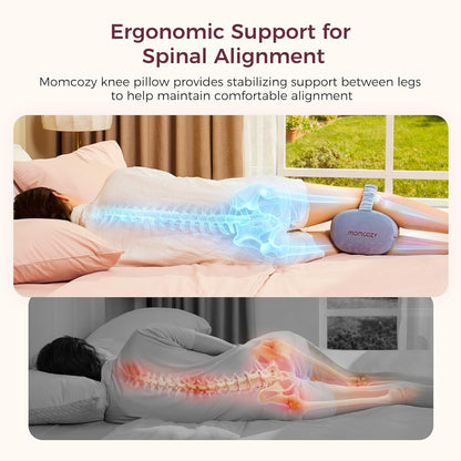 Momcozy Knee Pillow - Soft Memory Foam for Side Sleepers | Adjustable Elastic Strap, Gray Crystal Velvet