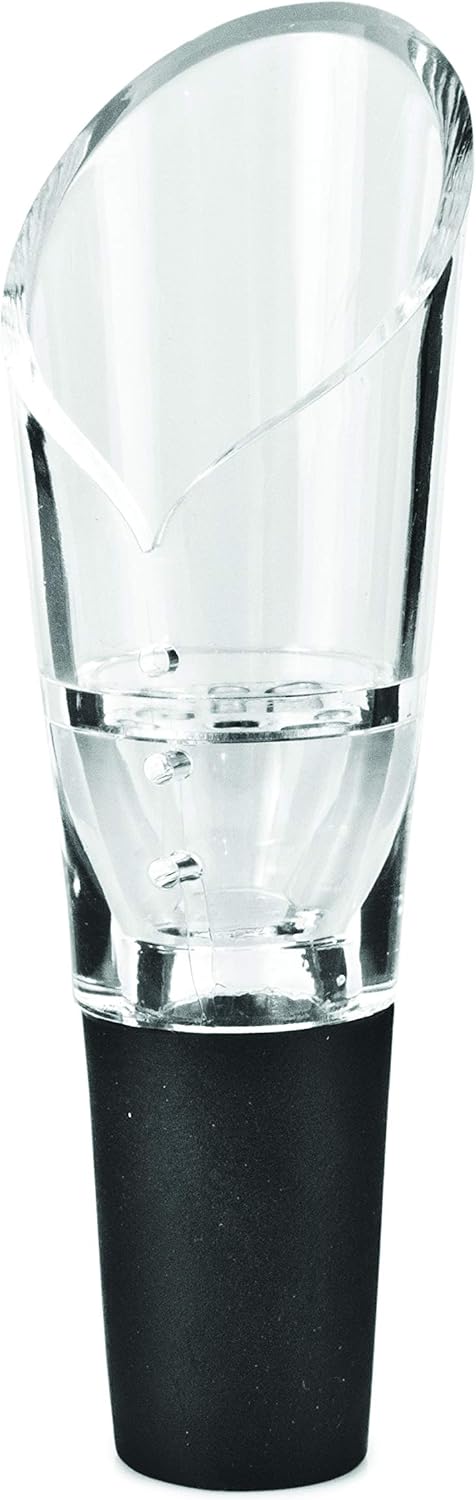 True Aerial Wine Aerator Pourer Spout for Standard Red Wine Bottles, Durable Clear Acrylic and Rubber, Drip Free Pour and Tight Seal, Gifts for Women, Kitchen & Home Bar Accessories, Set of 1