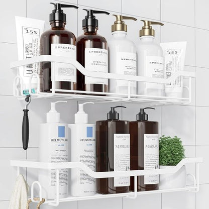 Kitsure Shower Caddy - Large Adhesive Organizer | Stainless Steel No-Drill Bathroom Storage, 2 Pack, White