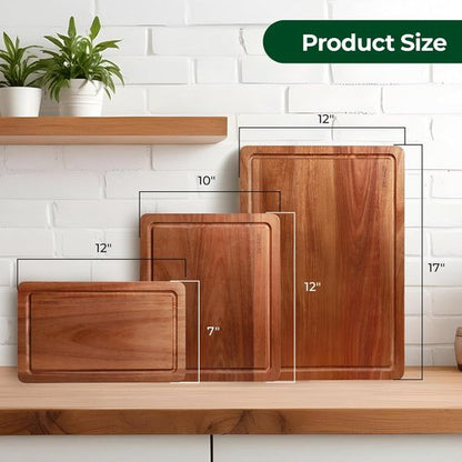 Acacia Wood Cutting Board Set - Large Charcuterie & Chopping Boards for Meat, Cheese, Fruits | Set of 3