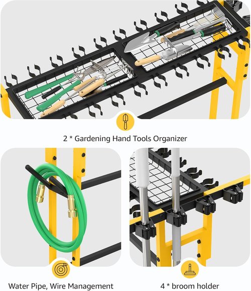 CCCEI Garage Organization Cart - Mobile Outdoor Tool Organizer for Yard & Garden | Broom Holder & Storage Solutions