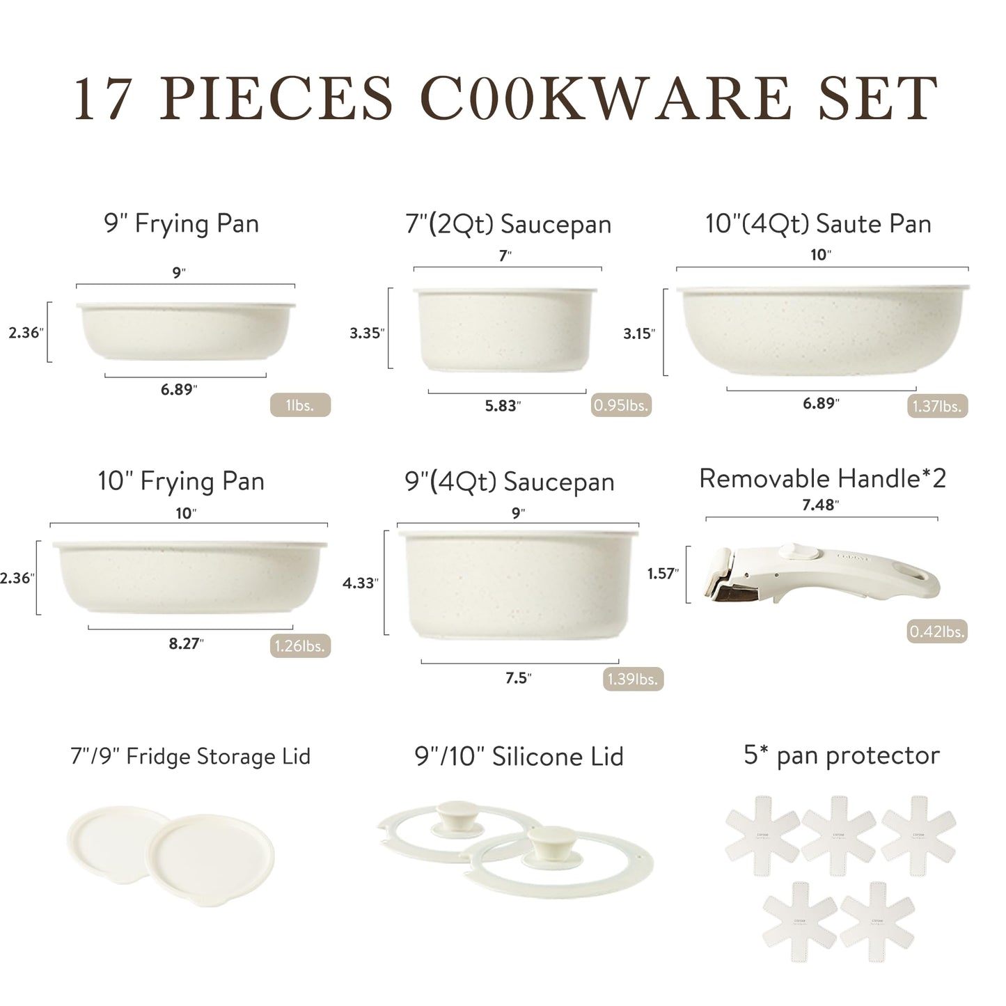 CAROTE 17pcs Pots and Pans Set, Nonstick Cookware Set Detachable Handle, Induction Kitchen Cookware Sets Non Stick with Removable Handle, RV Cookware Set, Pots and Pans