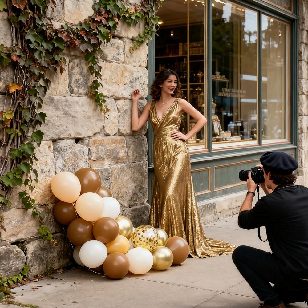 Brown & Gold Balloons | 12-Inch Light Sand White Confetti for Bridal Shower & Birthday Decor