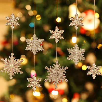 Champagne 45 Pcs Christmas Acrylic Snowflake Ornaments Set - 3 Sizes with Hanging Buckles