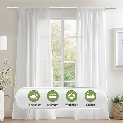 Skiennix Adjustable 5/8” Diameter Curtain Rods - 30-120 Inch for Windows | White with Brackets