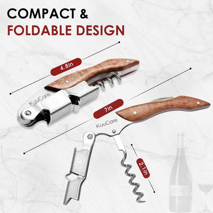 Wine Opener Waiter Corkscrew, Premium 420 Stainless Steel Wine Bottle Opener with Foil Cutter & Cap Remover, Double Hinged Manual Wine Key for Bartenders, Servers, Waiters and Home Use, Rosewood