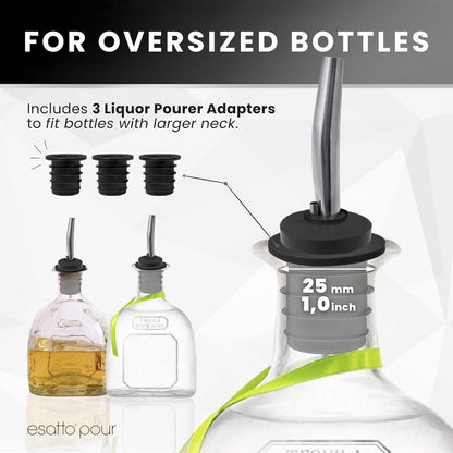 Stainless Steel Liquor Bar Bottle Pourers - Drip-Free Nozzle - Pour Spouts for Alcohol & Bartending - Universal Fit Speed Spout - Rust-Free & Easy Clean - Chrome (6 Pack)