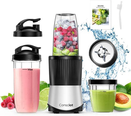 Consciot CB08 11-Piece Blender - Perfect for Shakes, Smoothies & Baby Food | 900 Peak Watts, 3 To-Go Cups