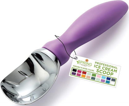 Spring Chef Metal Ice Cream Scoop - Heavy Duty Comfortable Handle for Gelato, Sorbet, and More | Dishwasher Safe - Orchid