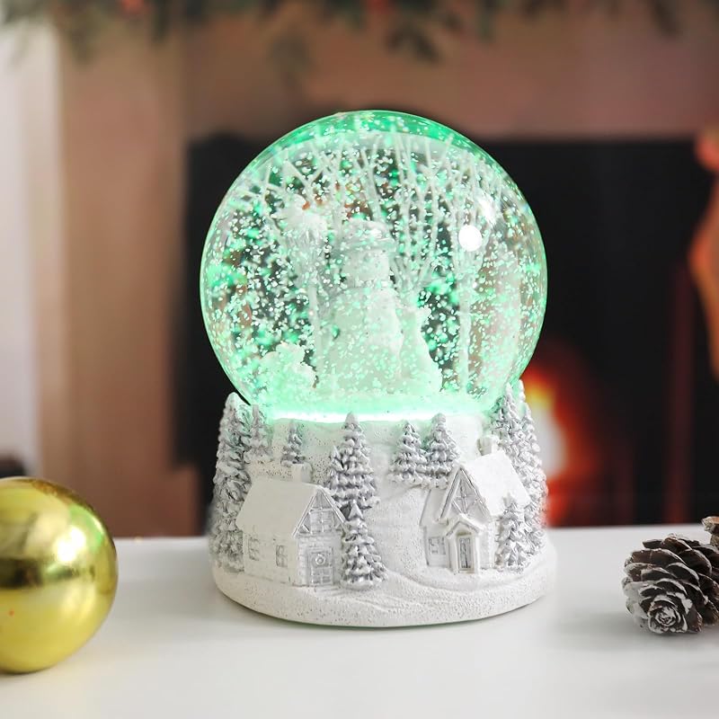 Bdor Snowman Christmas Snow Globe - White Winter Scene, 8 Melodies, Dual Light Modes