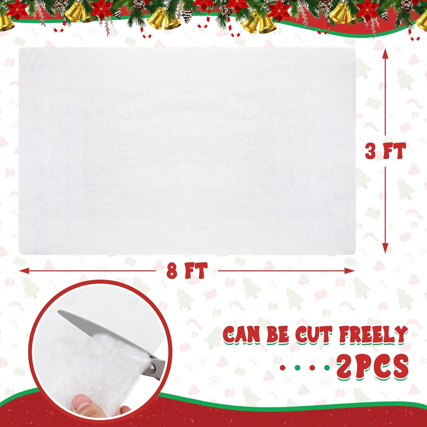 QZYL Snow Blankets - 2 PCS Thick 3×8 FT Artificial Fake Snow for Christmas Village Display & Winter Decor