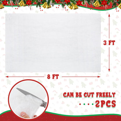 QZYL Snow Blankets - 2 PCS Thick 3×8 FT Artificial Fake Snow for Christmas Village Display & Winter Decor