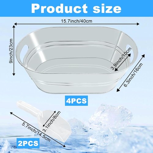 4Pcs 3 Gallon Galvanized Bucket Ice Bucket Large Metal Drink Buckets for Parties Beer Beverage Tub with Scoops for Champagne Cocktails Wine Cooling for Mimosa Bar Supplies