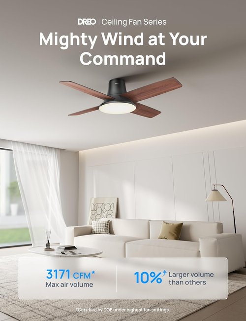 Dreo 44-Inch Ceiling Fan with Lights & Remote - Low Profile Black Flush Mount, Reversible Motor, 6-Speed