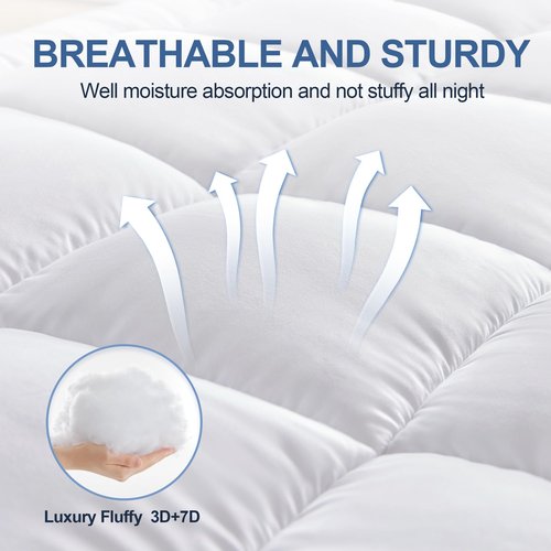 Eiayeebil Queen Size Mattress Pad, Soft Pillow Top Mattress Topper Queen with 8-21" Deep Pocket, Quilted Fitted Mattress Pad for Back Pain Relief, Down Alternative Filling, White