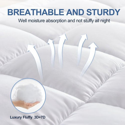 Eiayeebil Queen Size Mattress Pad, Soft Pillow Top Mattress Topper Queen with 8-21" Deep Pocket, Quilted Fitted Mattress Pad for Back Pain Relief, Down Alternative Filling, White