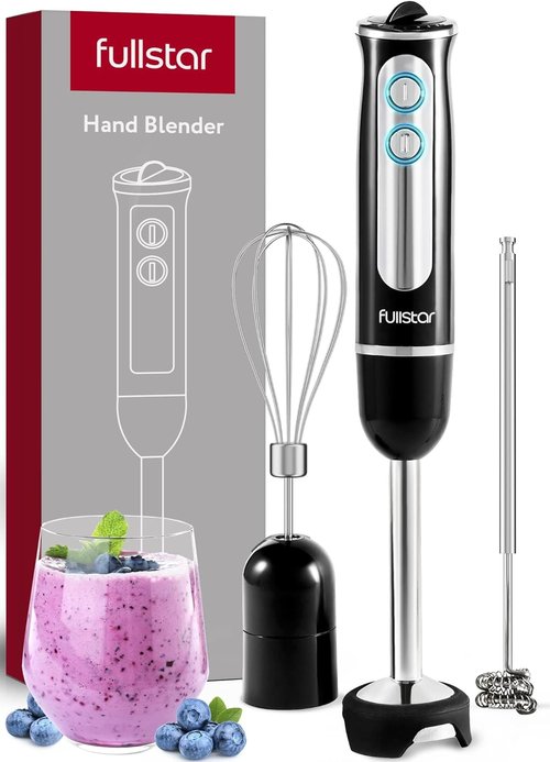 Fullstar Immersion Blender Set - 9-Speed 500W Handheld Electric Mixer for Smoothies | Black 3-in-1