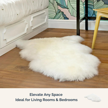 Woolous Sheepskin Rug, Genuine New Zealand Natural Lambskin Wool Real Sheep Skin Fur Throw Area Rug for Living Room, Bedroom, Sofa or Chair Covers (Single pelt 2x3 ft, Ivory White)