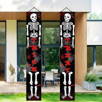 Christmas Door Banner 12x71 Welcome Sign - Halloween Skeleton Theme, Indoor/Outdoor