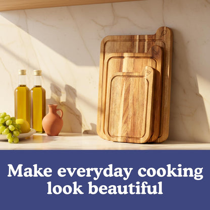 Ziruma Non-Toxic Cutting Board Set | FSC Acacia Wood - 3 Durable Chopping Boards for Kitchen Use