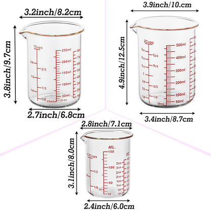 Skiennix 3-Piece Glass Measuring Cup Set - High Borosilicate | Dishwasher & Microwave Safe