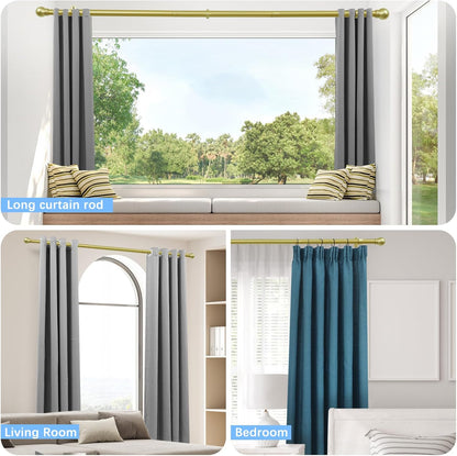 Skiennix Adjustable Curtain Rods - Max Length 60 Inches | Warm Gold Finish, 16 to 48 Inches