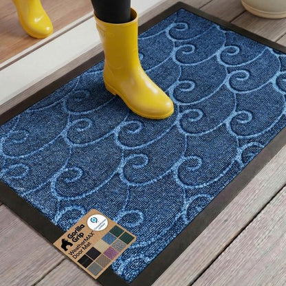 GORILLA GRIP Waterproof All-Season WeatherMAX Doormat - Stain & Fade Resistant, Easy Clean, 29x17, Ocean Blue Waves