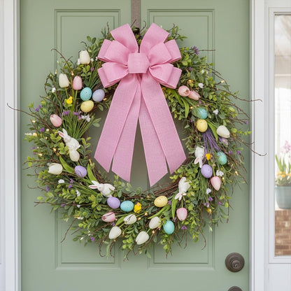 Skiennix Baby Pink Large Bow - 11x21 Inch Linen Texture Wired Ribbon for Wreaths & Decor