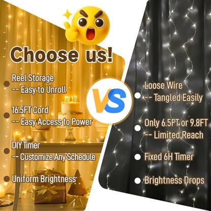 HXWEIYE 300LED Curtain Lights - 9.8x9.8Ft USB Fairy Twinkle String Lights with Remote & Timer | Warm White Decor