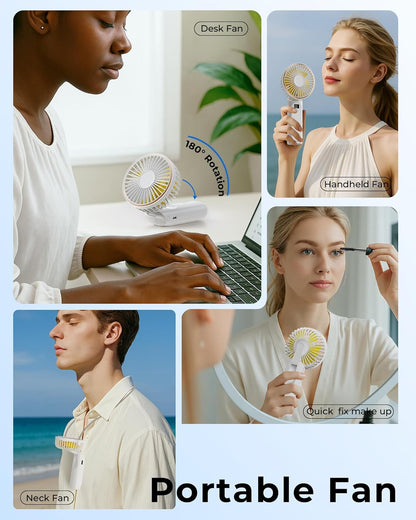 TUNISE Portable Handheld Fan - Rechargeable 4000mAh Battery | 180° Adjustable & 6 Speed Settings