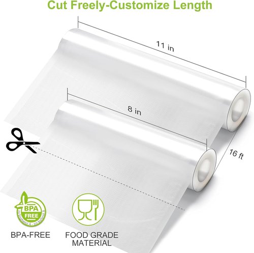 Bonsenkitchen Vacuum Sealer Bags - 3 Rolls 11" x 16' & 3 Rolls 8" x 16' - BPA Free, Commercial Grade, Easy Storage