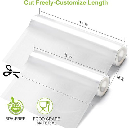 Bonsenkitchen Vacuum Sealer Bags - 3 Rolls 11" x 16' & 3 Rolls 8" x 16' - BPA Free, Commercial Grade, Easy Storage