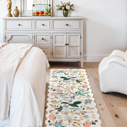 Skiennix Washable Hallway Runner Rug - Floral Non-Slip Vintage Carpet | Ultra Soft 2x6 Cream Mat