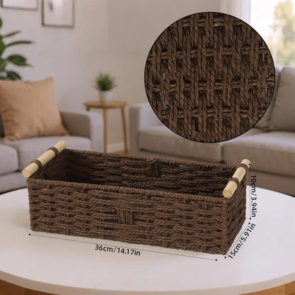 Wicker Basket | Toilet Paper Storage with Wooden Handle - Decorative Organizing Solution for Any Decor