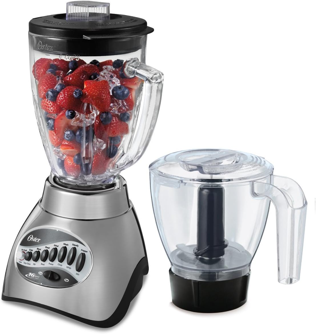 Oster Classic Series Blender - 16-Speed with Food Chopper & 6-Cup Glass Jar | Brushed Nickel Finish