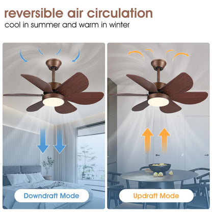 MADSHNE Ceiling Fans with Lights and Remote,36" Bronzed Outdoor Ceiling Fans with 6 Reversible Wood Blades,Small Modern Low Profile Ceiling Fans for Patio Kitchen Bedroom