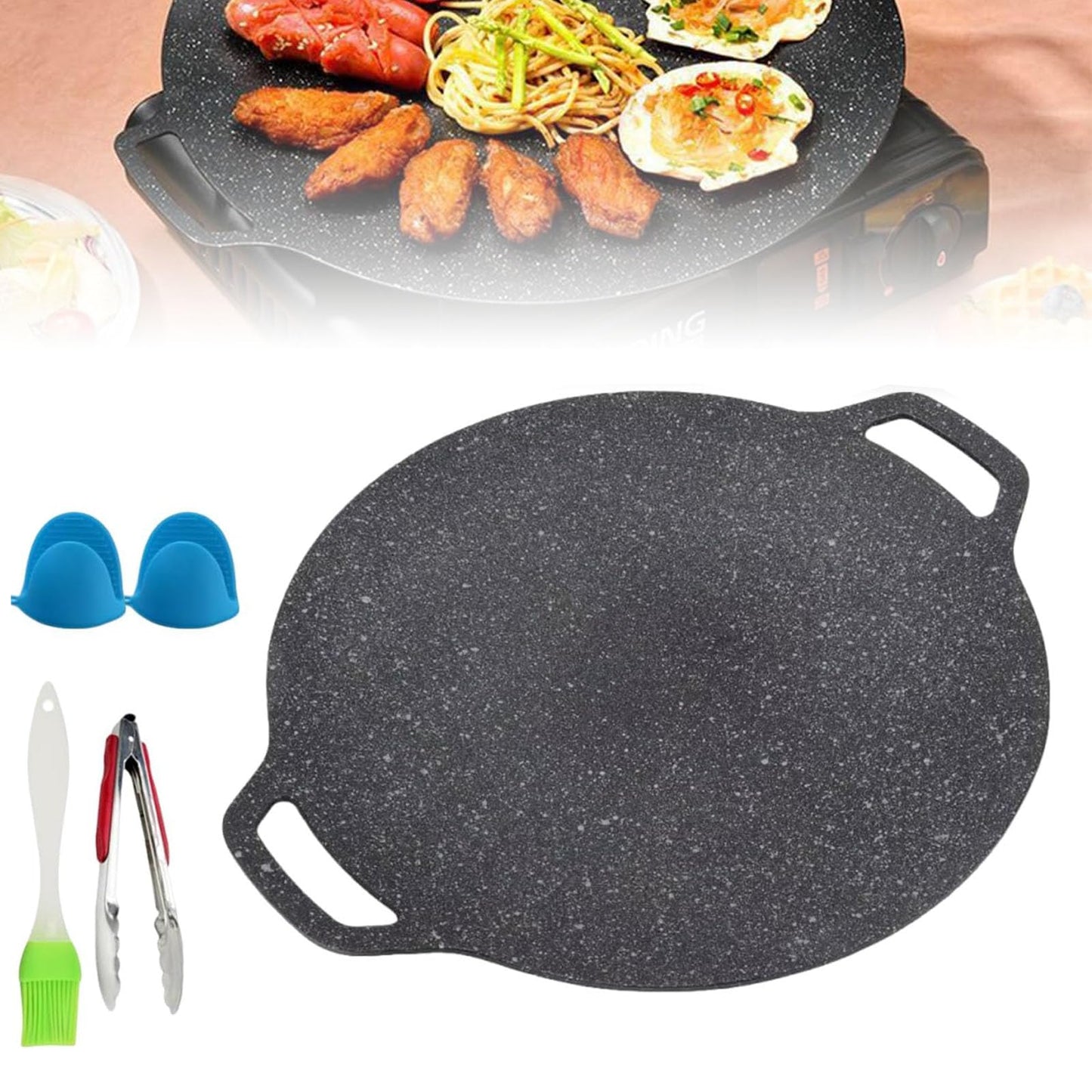 Non Stick Round Baking Pan, Korean Grill Pan, Korean Grill Pan for Indoor Cooking, Multifunctional Frying and Baking Pan for Meats, Pancakes, Ribs (28cm/11in)