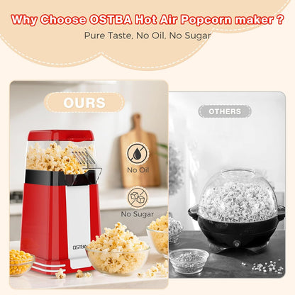 OSTBA Popcorn Maker - 1200W Mini Retro Air Popper | 12 Cups Oil-Free Electric Popcorn Machine with Butter Tray