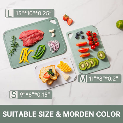 THETCHRY Plastic Cutting Board Set - BPA-Free Non-Slip Chopping Boards for Kitchen | 15"×10"×0.25" Green