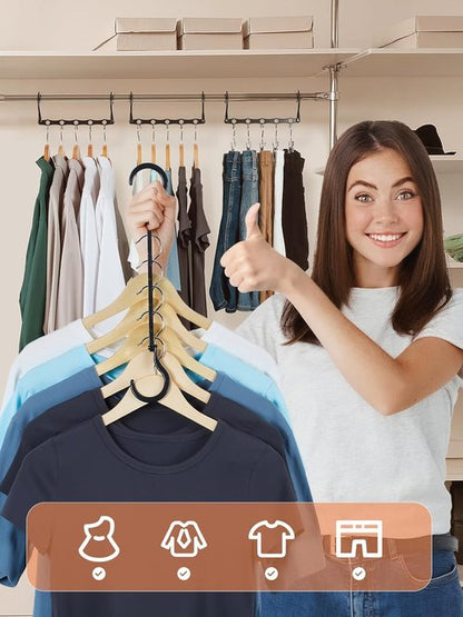 HOUSE DAY Black Magic Space Saving Hangers - Sturdy 10 Pack with 5 Holes for Heavy Clothes | Closet Organizer Essentials