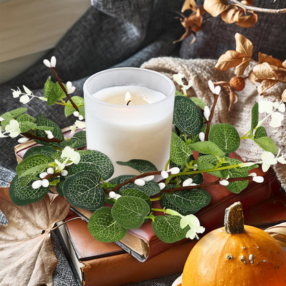 Zerodeko Easter Candle Ring Set - Eucalyptus Leaves Wreath Pillar Holders | Mini Green Decor 8cm