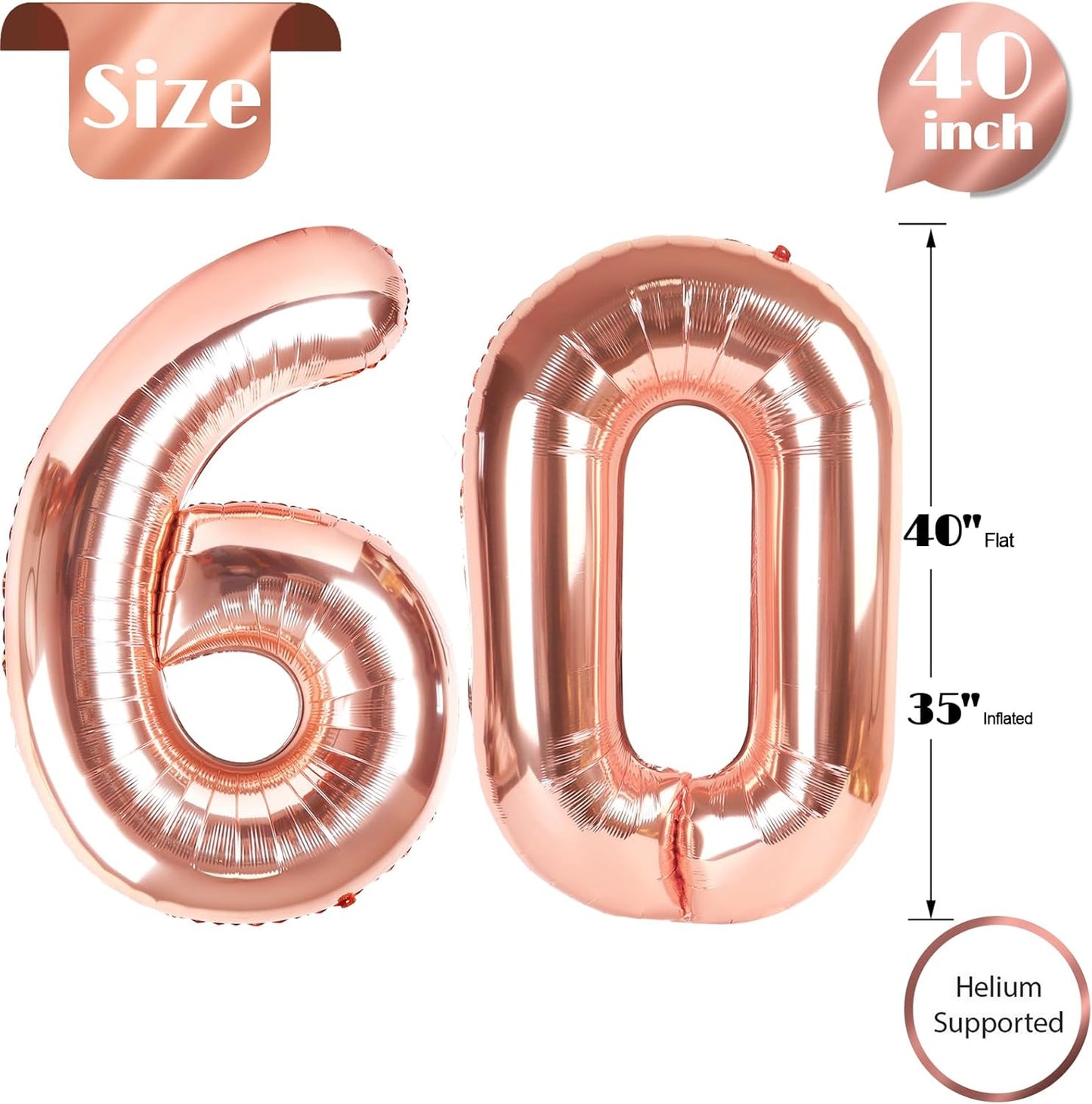 Rose Gold Number 60 Balloon - 40 Inch 60th Birthday Decoration for Men & Women | Elegant Party Supplies