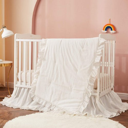 Brandream Crib Bed Skirt - Boho Chic Dust Ruffle in Neutral Beige & Cream 100% Washed Cotton