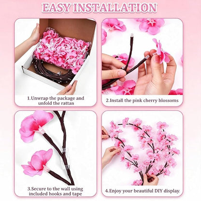 5.2 ft 72 LED Cherry Blossom Lights with Remote – DIY Bendable Pink Flower Vine (Variation: 72LED-5.2FT)