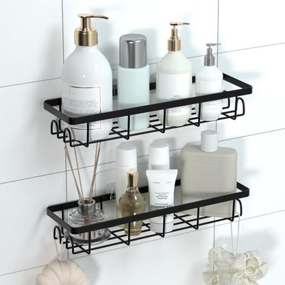 Uninol Shower Caddy Organizer with Hooks,Self Adhesive Bathroom Shelves,No Drilling Bathroom Organizers and Storage,Perfect for RV, Apartment, Home Decor,2 Pack Black