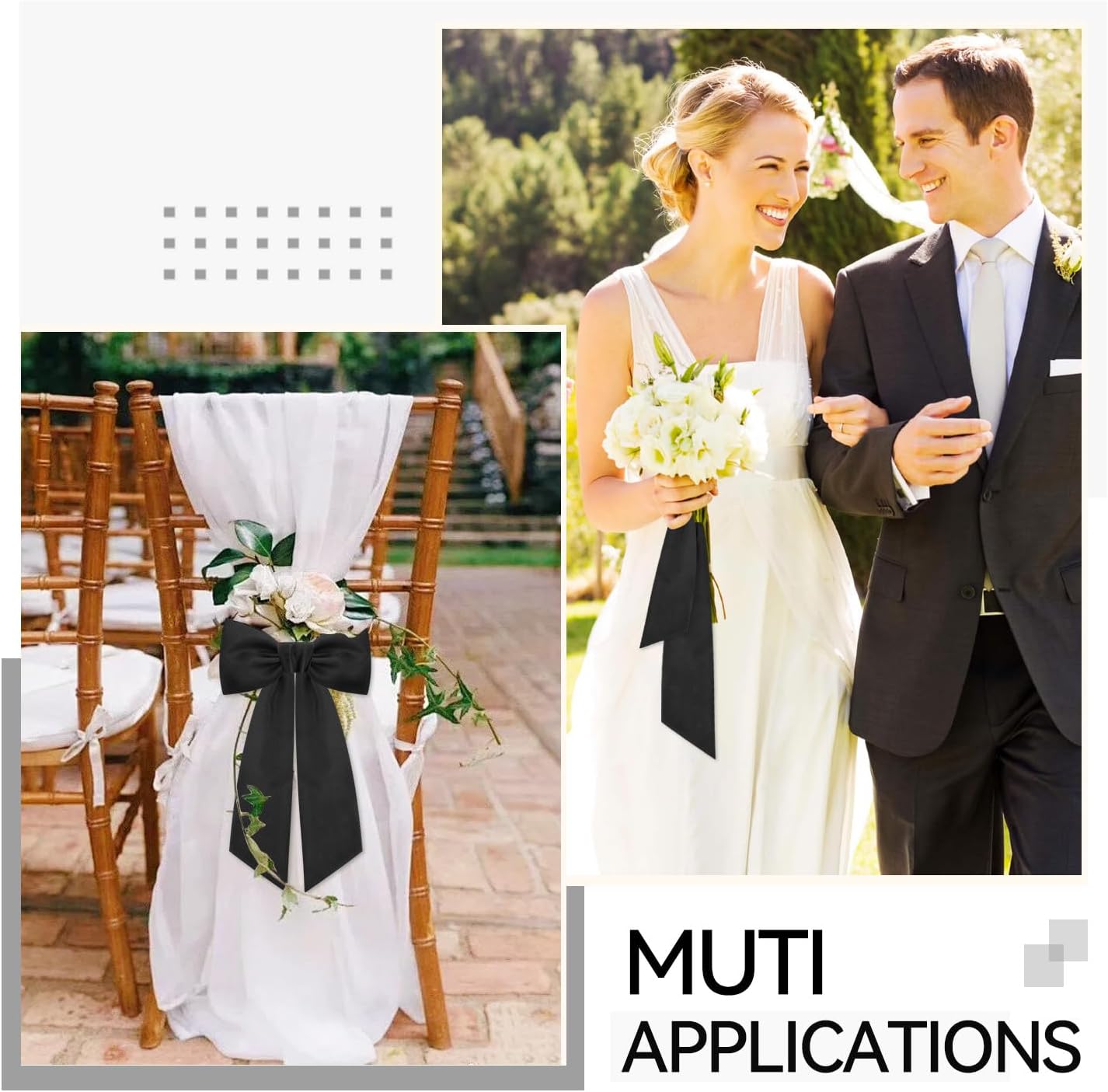 Skiennix Black Wreath Sash - Elegant Linen Ribbon Bow for Front Door & Porch Decor | 2 Pcs Set