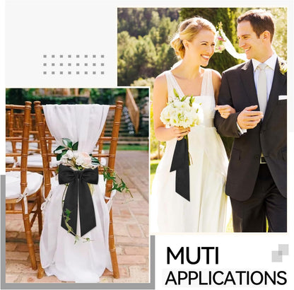 Skiennix Black Wreath Sash - Elegant Linen Ribbon Bow for Front Door & Porch Decor | 2 Pcs Set