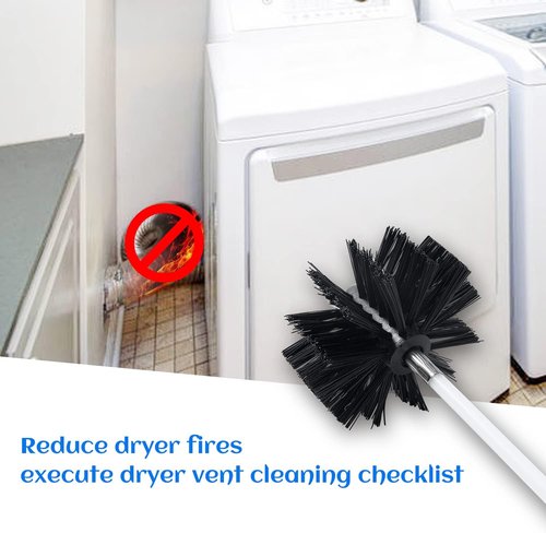 HOKLNUSE Dryer Vent Cleaner Kit - Heavy-Duty 30ft Chimney Sweep & Lint Removal Brushes | 4" & 6" Heads